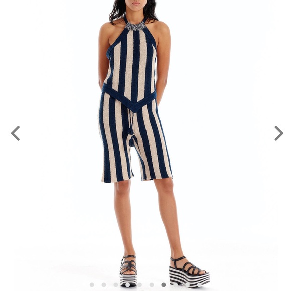 EENK ULLYD Ullid Knit Halter Top + shorts - Navy Beige Stripe SZ M $598 - Picture 8 of 10